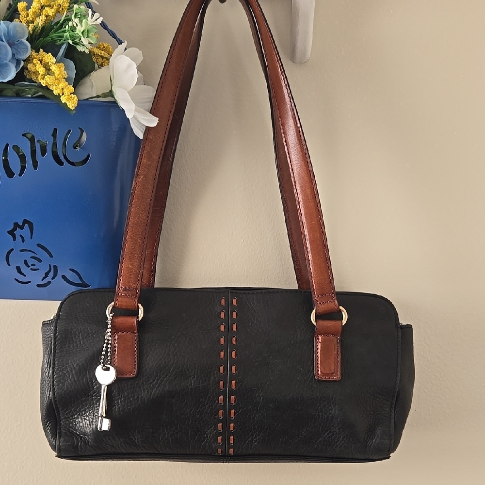 Fossil Coronado Black & Brown Leather  Barrel Shoulder Bag - ZB7023